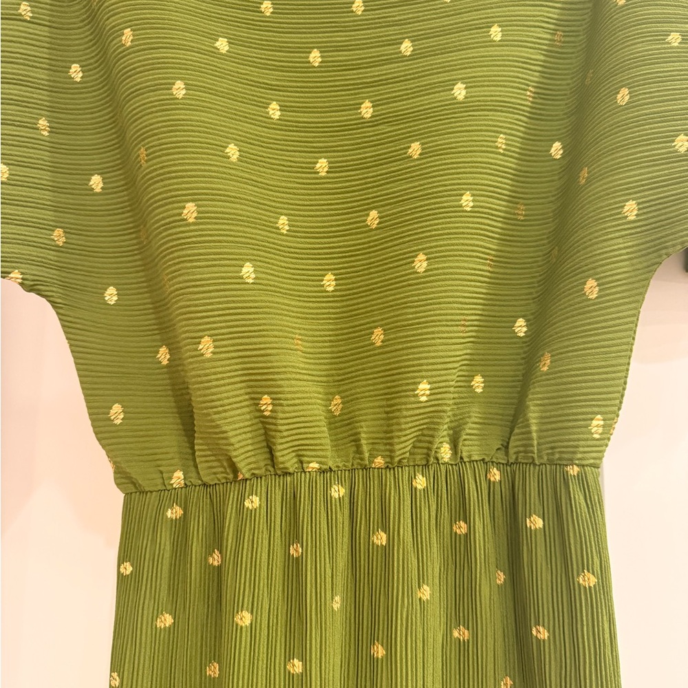 Never Fully Dressed Olive Green One-Shoulder Midi Dress with Gold Dot Detail - Picture 3 of 5